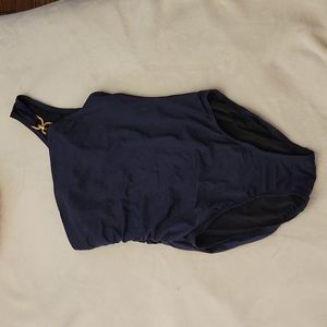 Michael Kors One Piece Navy Blue Swimsuit with Gold Accent Size 8